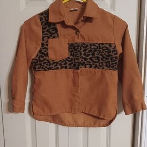 Leopard Print Kids Corduroy Shirt - Brown